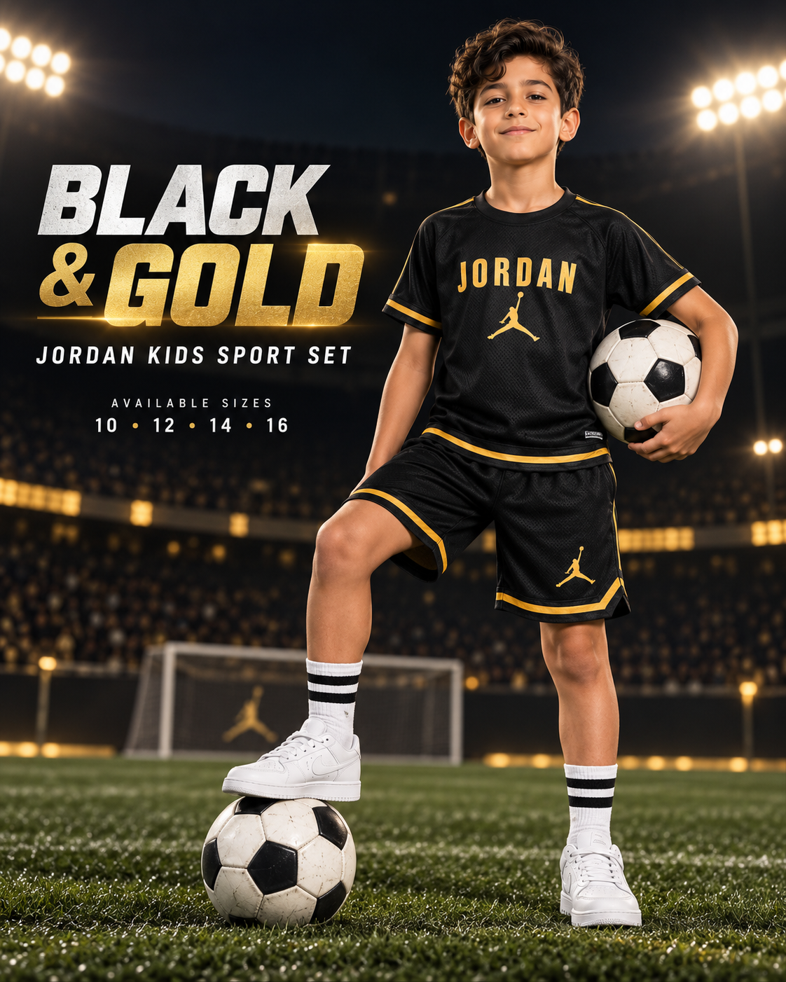 Jordan black and gold kids sport set