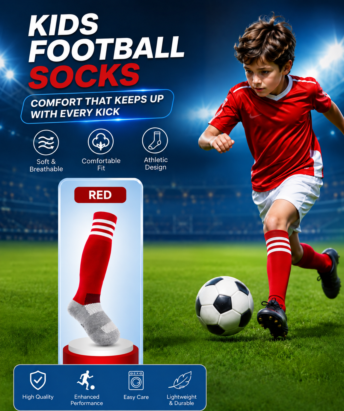 Red kids football socks for training