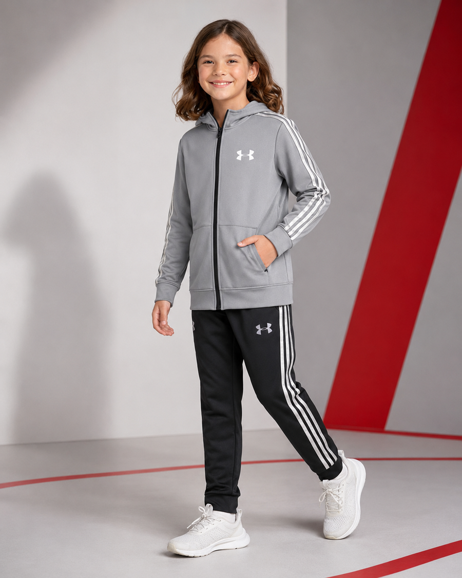 طفلة ترتدي تراك Under Armour الرمادي المتوفر في Toys Station Express